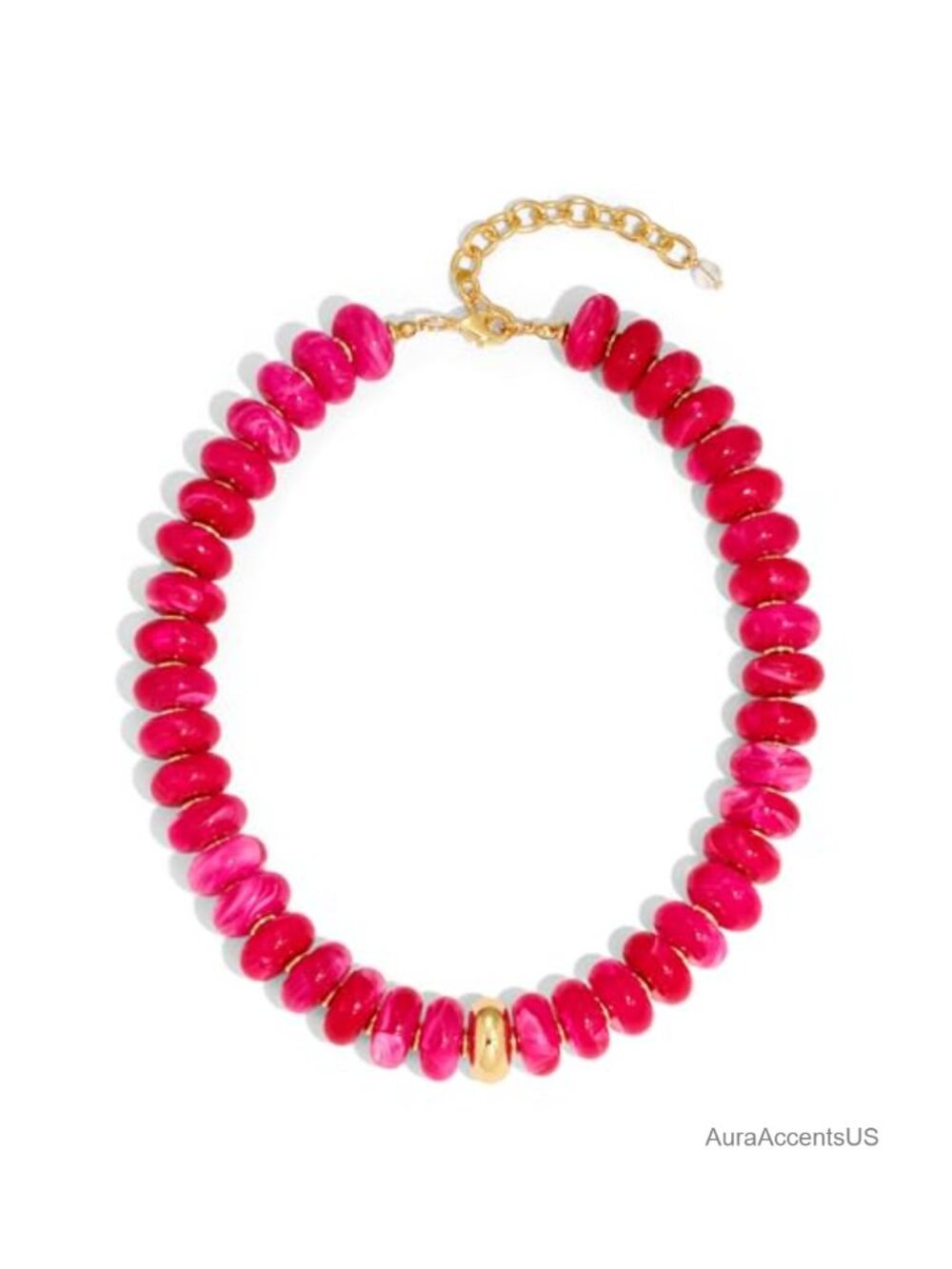 Chunky Beaded Statement Necklace for Women Boho Resin Gold Beads Lobster Clasp